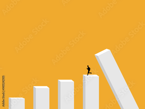 Businessman on bar chart running away from crisis.