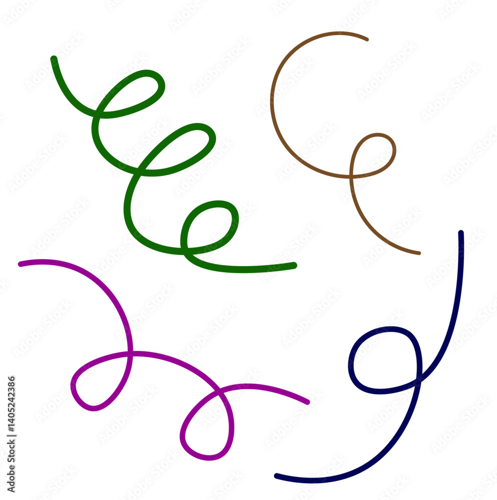 Squiggles, curved waves, spiral lines set. isolated on white Squiggles, curved waves, spiral lines set. isolated on white