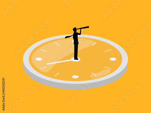 Forecasting the future, Visionary businessman holding telescope on watch