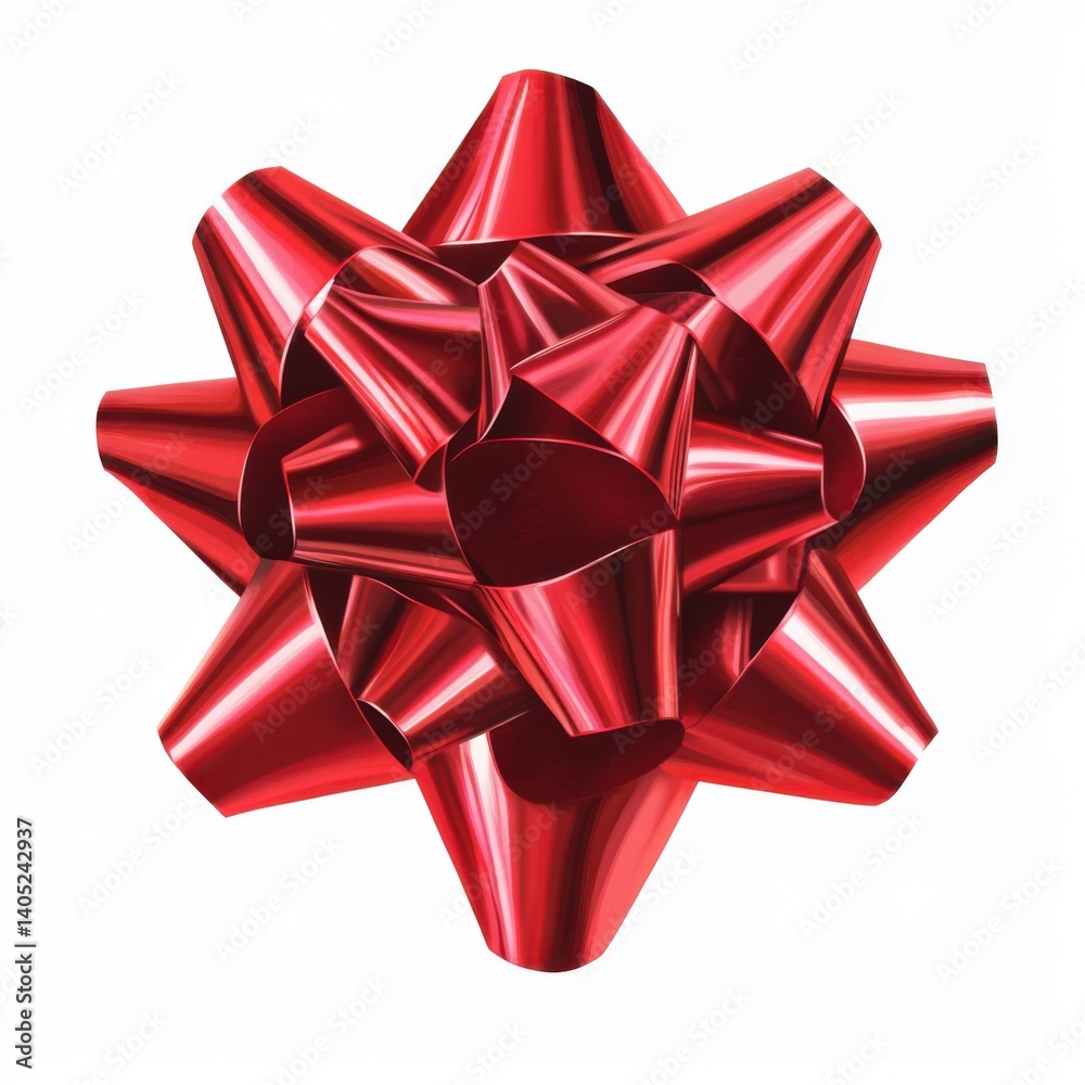 A shiny red gift bow, intricately designed, perfect for adding a festive touch to presents and celebrations. A shiny red gift bow, intricately designed, perfect for adding a festive touch to presents and celebrations.