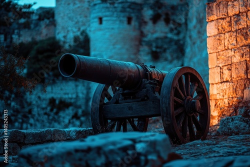 Obraz na płótnie Aged cannon positioned amidst ancient fortress walls. w salonie
