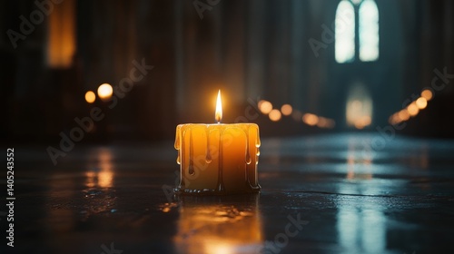 Obraz na płótnie Single candle illuminates a cathedral aisle. w salonie