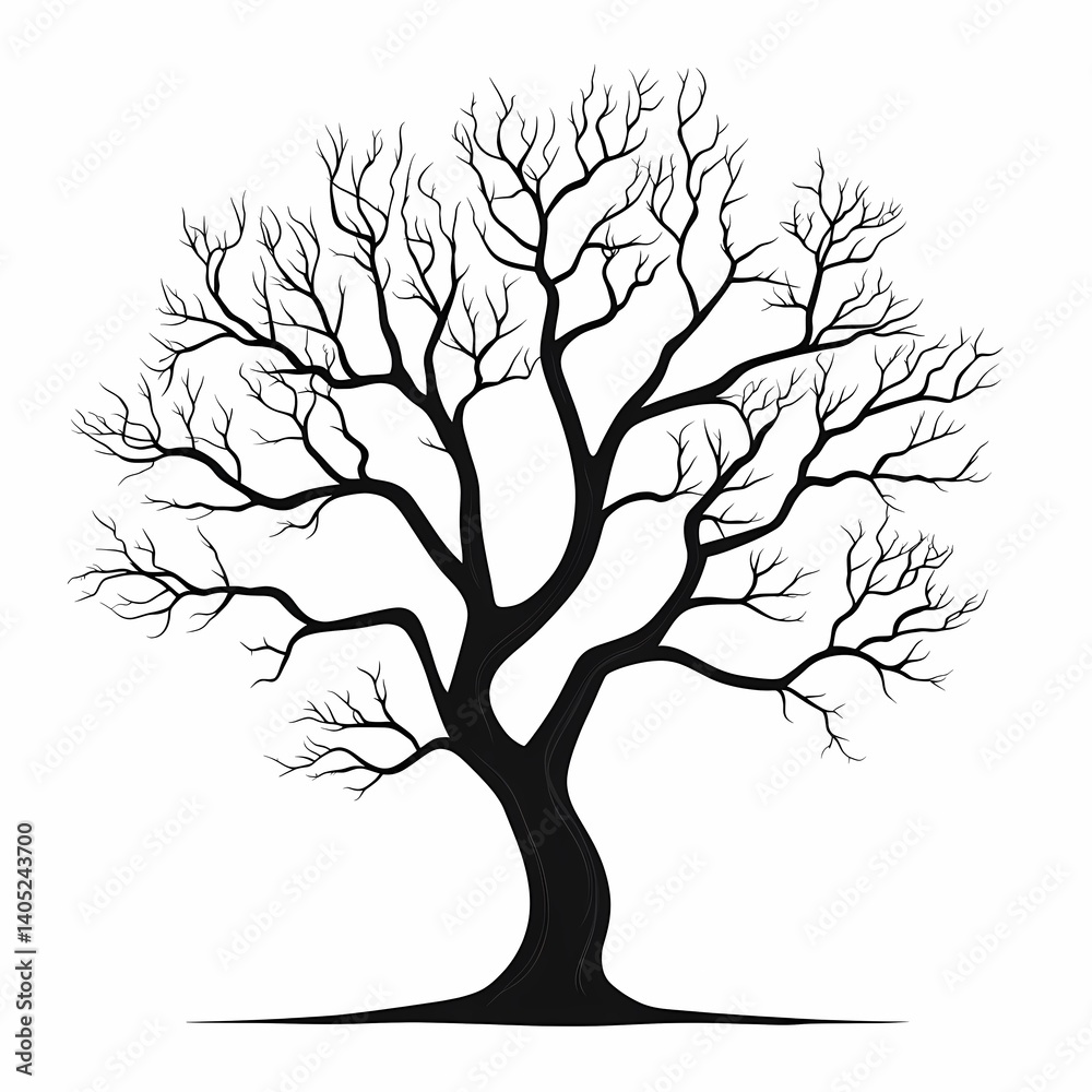 Obraz premium Abstract Black Tree Illustration Vector. Minimalist Nature Design with Leafless Branches Silhouette