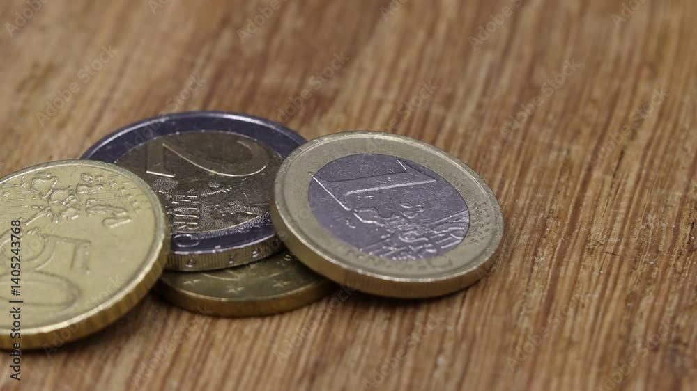 Rotating euro coins in close-up macro view. Rotating euro coins in close-up macro view.