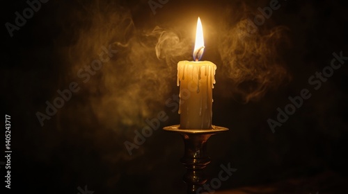 Obraz na płótnie Illuminated candle, casting warm glow in a dark setting. w salonie