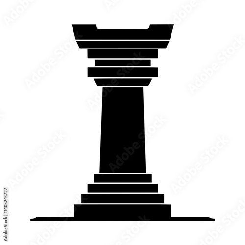 Minimalist black silhouette of the Djed pillar symbolizing stability and strength