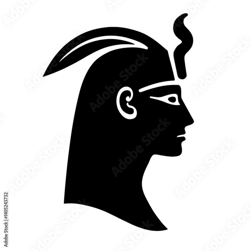 Minimalist black silhouette of a pharaoh's head with nemes headdress and cobra emblem