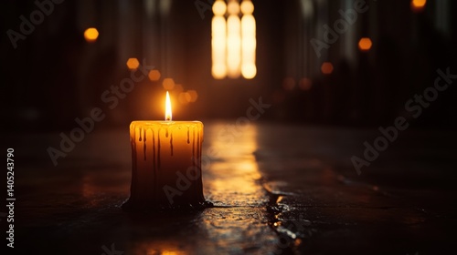 Obraz na płótnie Burning candle illuminates a darkened cathedral. w salonie
