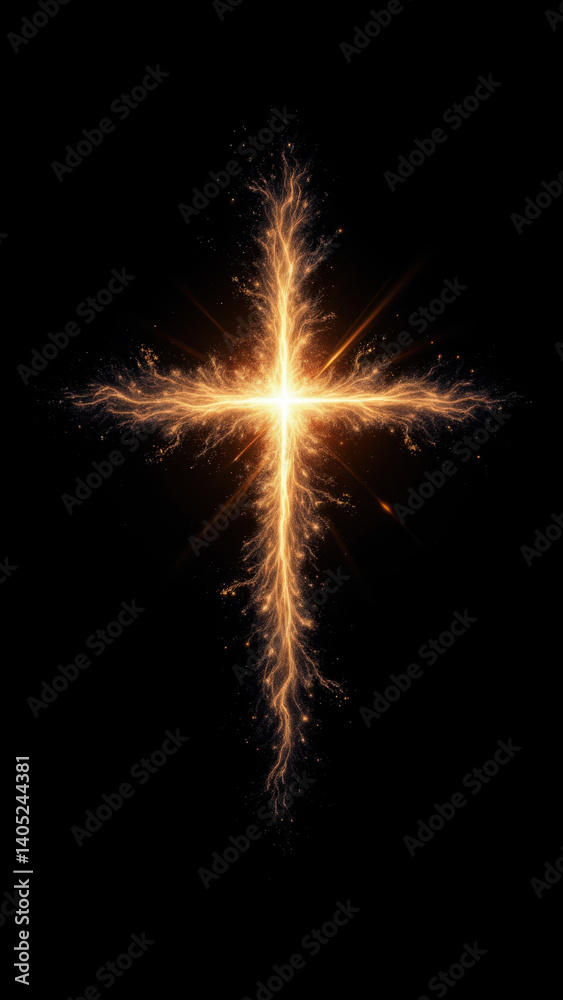 A sparkler cross against a dark background with a white border on top. A sparkler cross against a dark background with a white border on top.