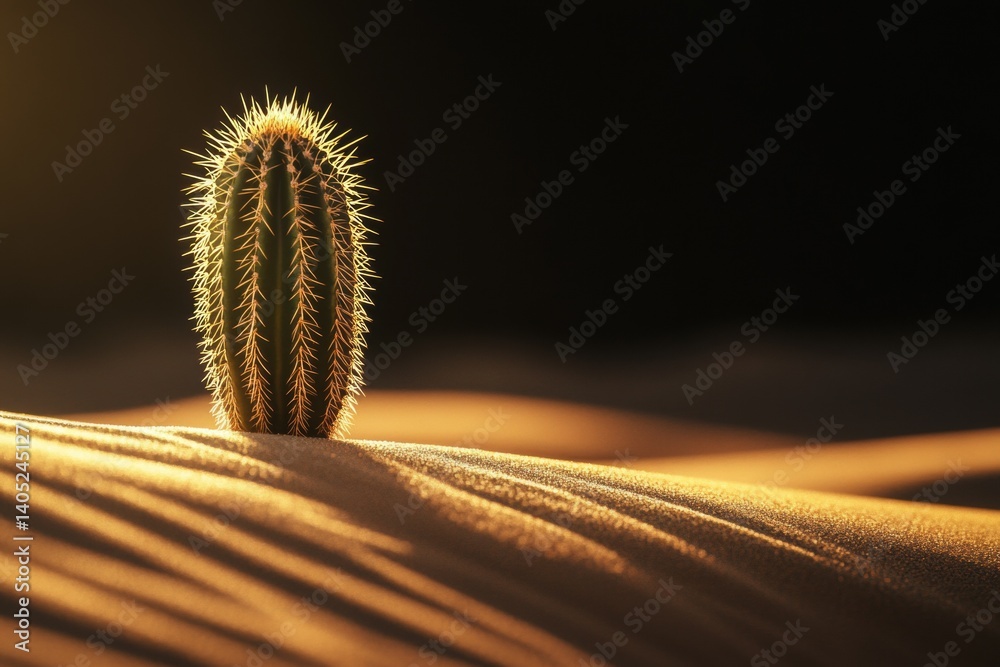 Desert cactus bathed in golden sunlight.