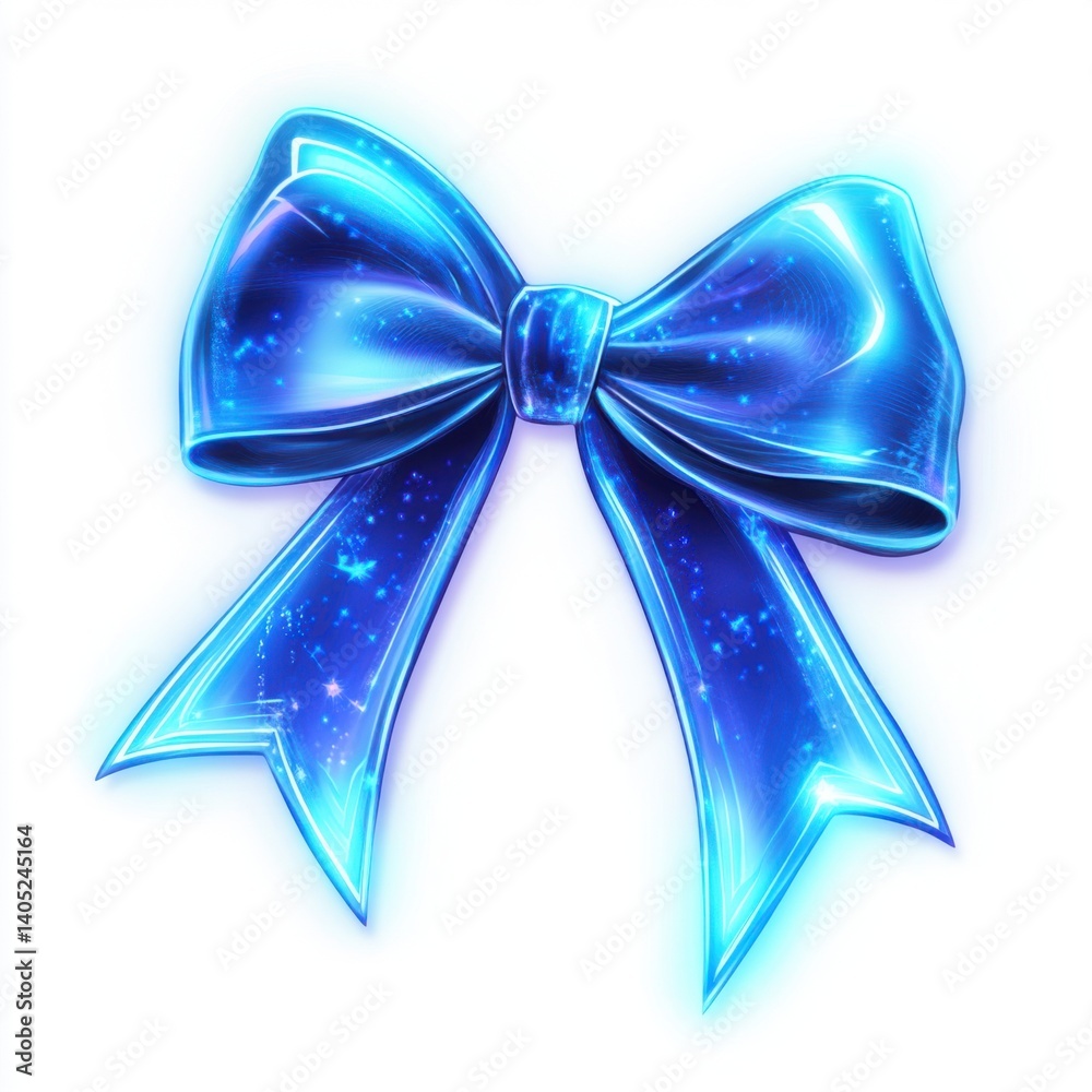 A vibrant blue ribbon with a shiny, reflective surface, featuring starry patterns, ideal for decorative purposes.