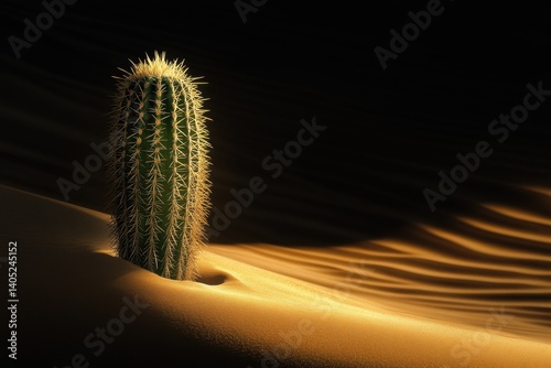 Obraz na płótnie Desert cactus, solitary and strong, illuminated by sunbeams. w salonie