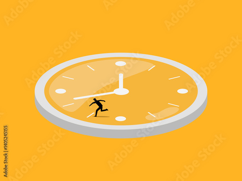 Businessman on a clock that keeps spinning on a routine