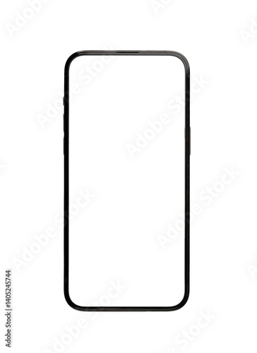 Blank smartphone screen mockup, showcasing a clean, simple design. Isolated on white background, perfect for app display, content marketing, and advertising. Transparent frame for promoting tech,.