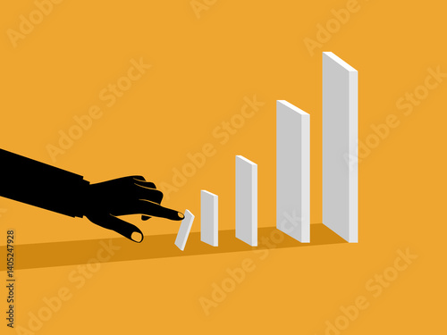 Big Businessman Pushes Dominoes to Fall