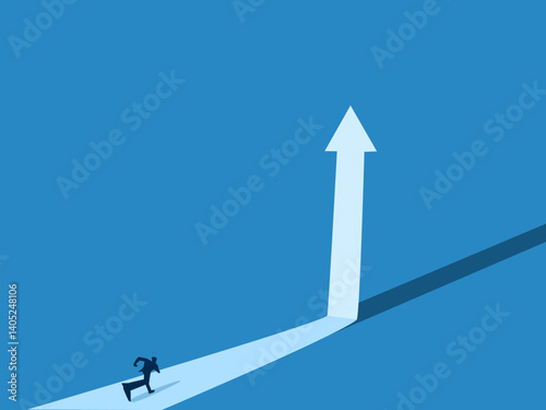 Growth, People running along the road arrow pointing up