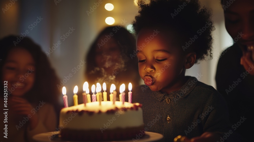 Family celebration of a young child's birthday.