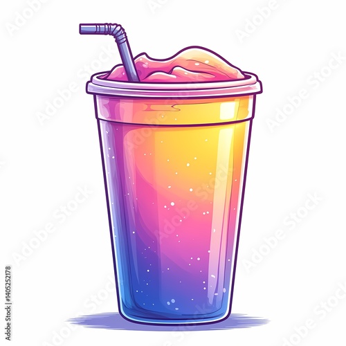 Vibrant Summer Frozen Drink Illustration. Colorful Smoothie & Slush Beverage Mocktail in Artistic Design for Refreshing Sweetness