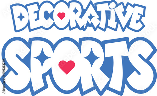 Decorative Hearts Sports , Minimalist design, Black and white, Sans-serif font, Stacked words, Graphic design, Artistic lettering, Geometric shapes, Contrast, Modern aesthetic, Clean lines, Adv