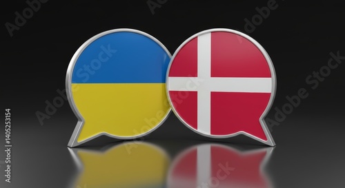Free Download Dialogue between Ukraine and Denmark represented by flag adorned speech bubbles - GFXLoad
