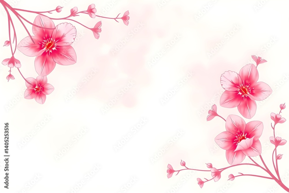 Fototapeta premium Delicate pink cherry blossoms with buds on branches against light spring background