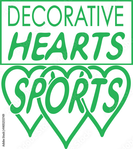 Decorative Hearts Sports , Minimalist design, Black and white, Sans-serif font, Stacked words, Graphic design, Artistic lettering, Geometric shapes, Contrast, Modern aesthetic, Clean lines, Adv