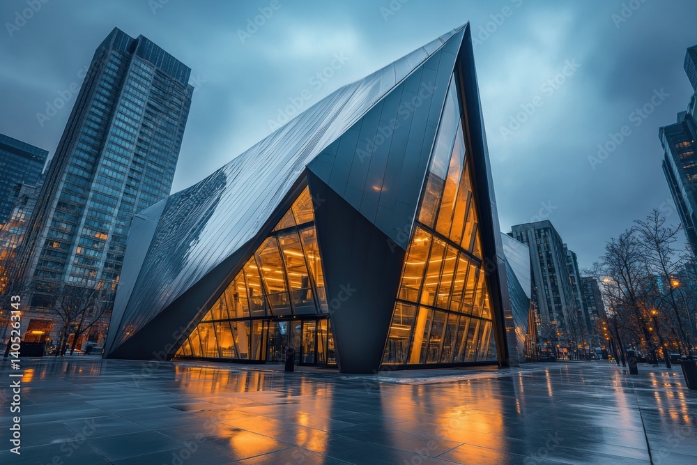 Modern architectural marvel in an urban setting.