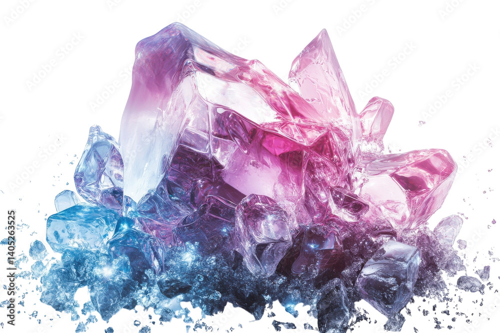 Fototapeta premium Sparkling pink and blue ice crystals burst against a black background a mesmerizing abstract art piece with vibrant