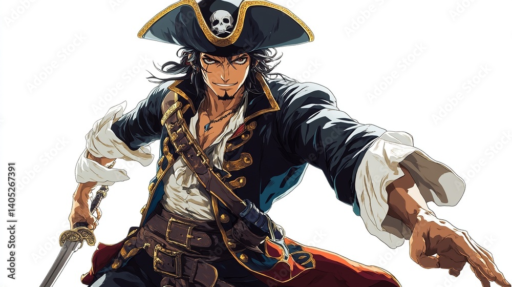 Fototapeta premium Anime pirate captain wielding sword.