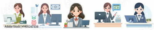 Vector of a female bank teller.