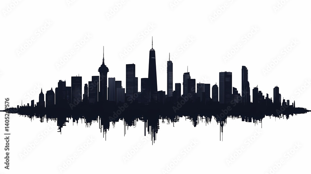 Fototapeta premium Modern Cityscape. Monochrome Architectural Silhouette of Urban Skyline with Skyscrapers and City Lights - Digital Art and Photography
