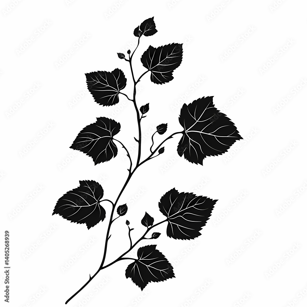 Obraz premium Beautiful Leaf Branch Silhouette Vector Illustration - Organic Flora Design Background
