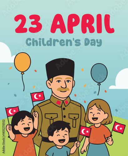 Turkish national 23 april children's day vector illustration