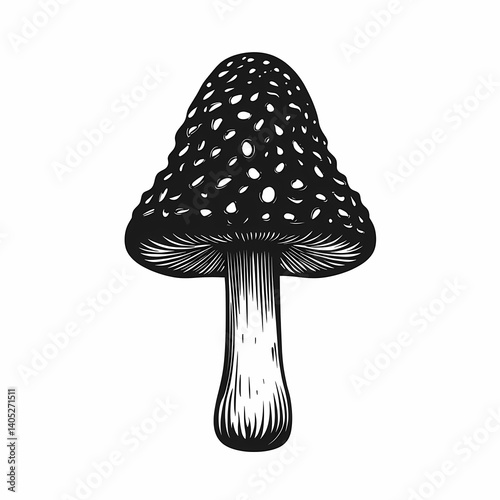 Black and White Mushroom Illustration. Vintage Botanical Fungi Art for Nature Lovers