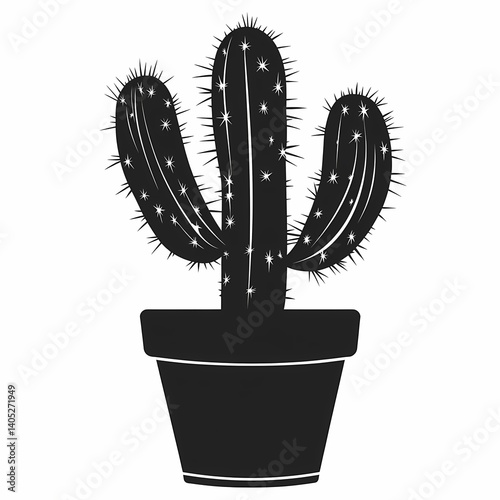 Stylized Cactus Silhouette. Minimalist Succulent Art for Modern Home Decor and Interior Design