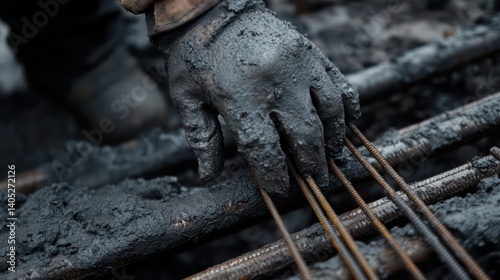 Wallpaper Mural A construction worker’s hand placing steel rods into concrete, reinforcing the structure for strength and durability Torontodigital.ca