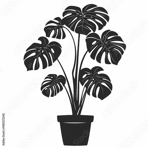 Elegant Monstera Leaf Silhouette. Modern Botanical Home Decor with Exotic Greenery in Minimalist Design for Plant Lovers