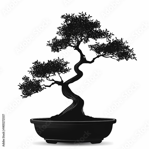 Artistic Bonsai Tree in Black Pot. Japanese Culture-Inspired Indoor Plant for Tranquility and Harmony in Home Decor