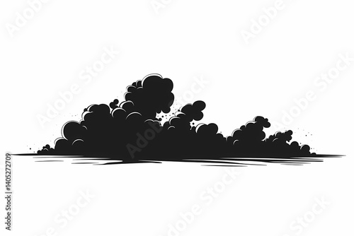 Abstract Vector Illustration of Black Silhouetted Clouds with Dramatic Smoky Textures and Overcast Layered Design