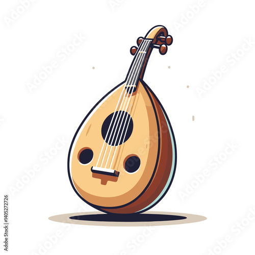 Traditional pear-shaped string instrument with round body. Perfect for ethnic music illustrations, traditional instrument collections, Middle Eastern cultural items, or world music concepts.