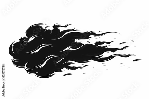 Abstract Black Smoke Graphic Illustration. Dynamic Forms & Stylized Surreal Designs in Monochrome Vector Art