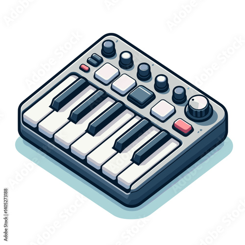 Compact electronic keyboard with black and white keys, musical instrument. Perfect for music education, beginner instruments, electronic music production, and keyboard accessory collections.