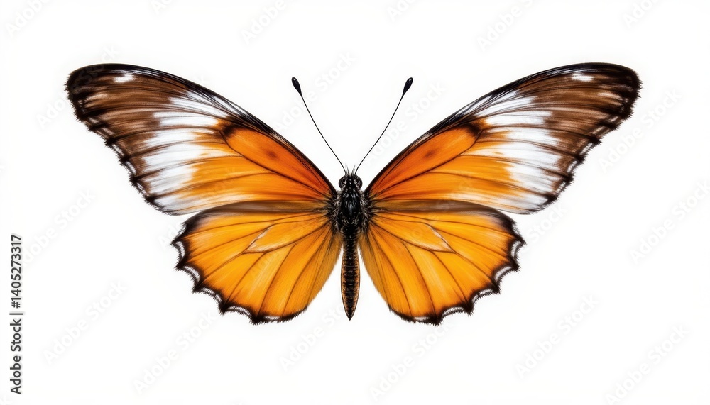 Fototapeta premium Beautiful Butterfly Isolated on White Background Nature Photo Minimalistic Environment Close-Up View Insect Concept
