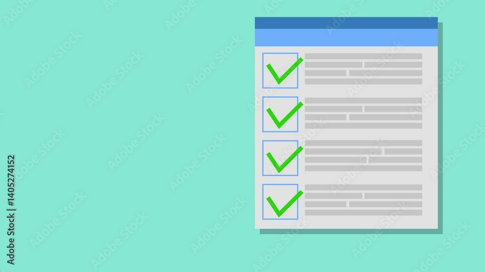 Flat animation of the checklist template. 4K