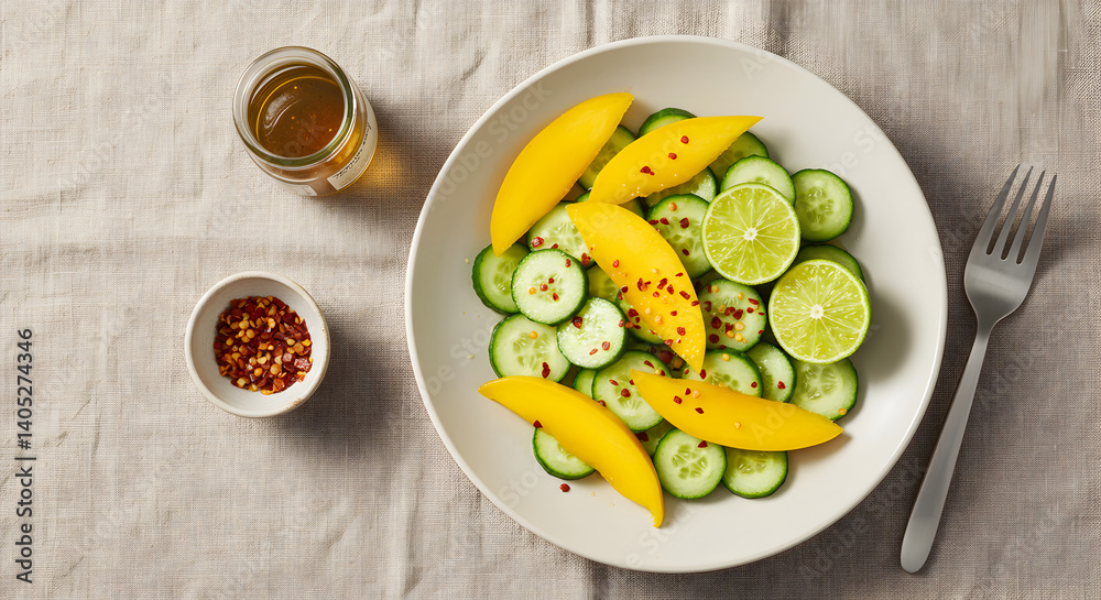 Exotic Mango Cucumber Salad With Spicy Chili Flakes And Citrus Dressing Exotic Mango Cucumber Salad With Spicy Chili Flakes And Citrus Dressing
