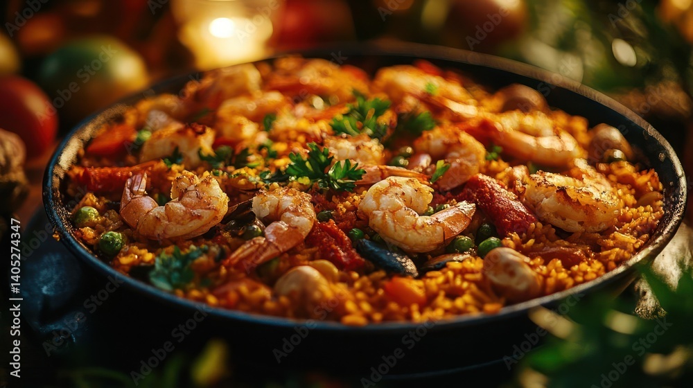 Pan of Paella with Shrimp and Mussels Pan of Paella with Shrimp and Mussels