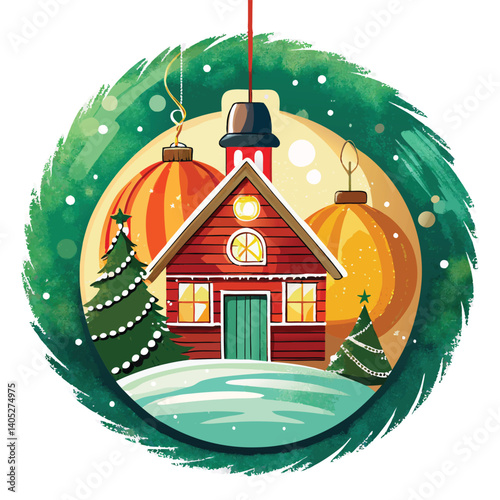 christmas house with christmas tree