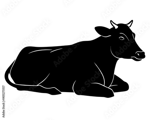 Cow lying down vector silhouette in black



