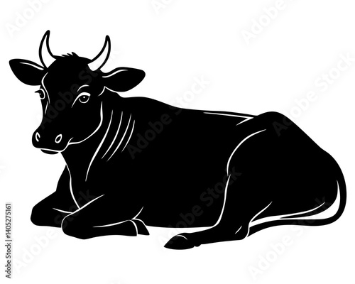 Cow lying down vector silhouette in black



