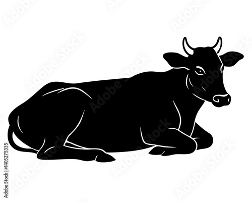Cow lying down vector silhouette in black



